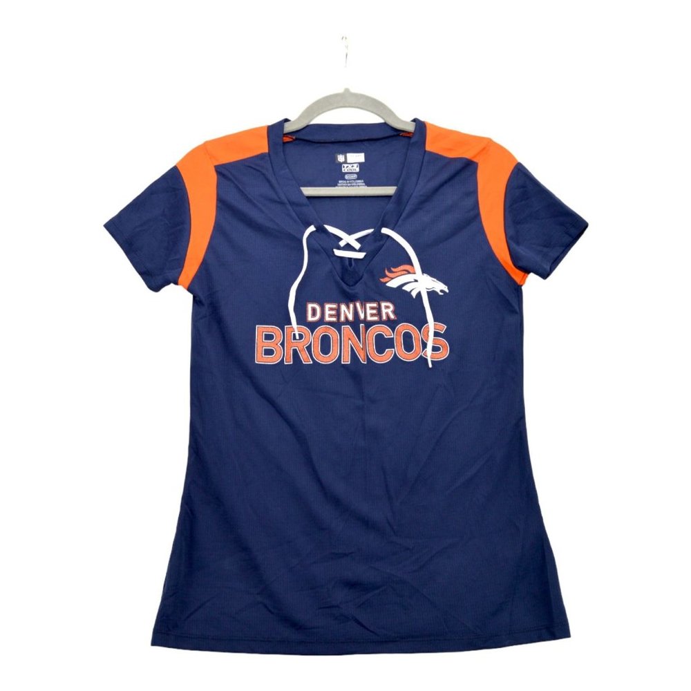NFL Team Apparel Womens S Short Sleeve Front‎ Tie Closure Shirt Navy